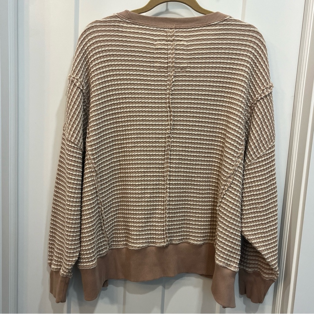 AMERICAN EAGLE AE BIG HUG WAFFLE CREW NECK SWEATSHIRT OVERSIZED CREAM TAN SZ S - Picture 5 of 9